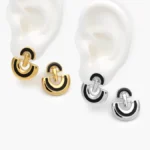 Aretes Esmalte Negro Acero Inoxidable 287