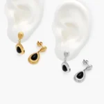 Aretes Piedra Negra Acero Inoxidable 289