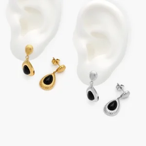 Aretes Piedra Negra Acero Inoxidable 289