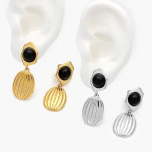 Aretes Acrílico Negro Acero Inoxidable 290