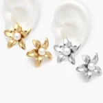 Aretes Flor Perlas Acero Inoxidable 301