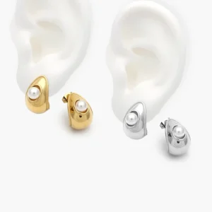 Aretes Perla Acero Inoxidable 302