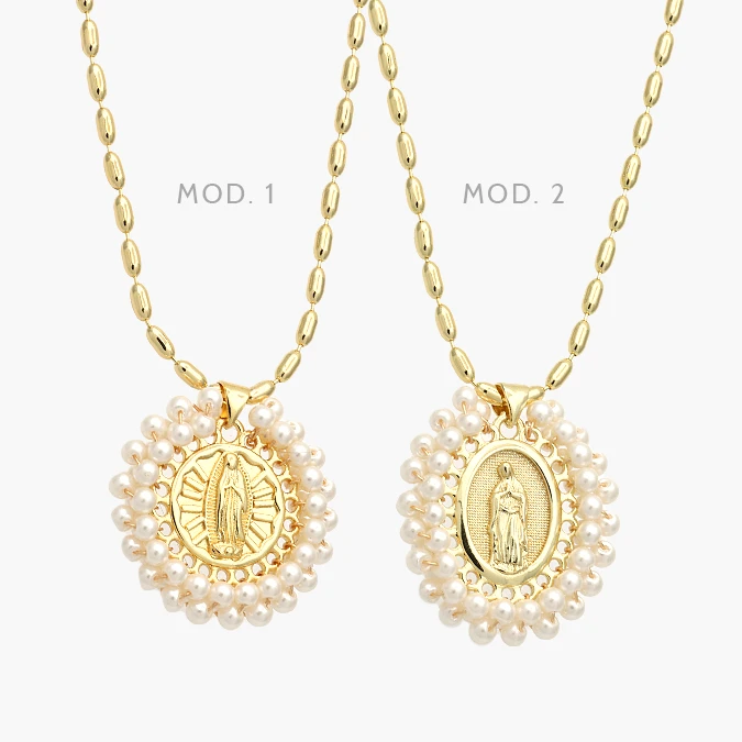 CDR0407 Collar Virgen Perlas Chapa de Oro 407 - Image 1