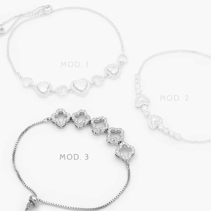 MPU862 Pulso Corazones Zirconias Blancas Ajustable Micropave Chapa de Rodio 862 - Image 1