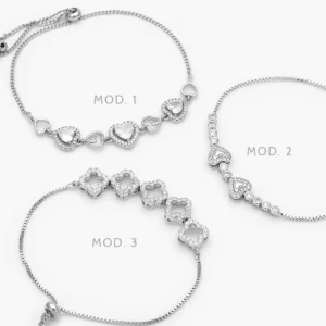 Pulso Corazones Ajustable Micropave Chapa de Rodio 862