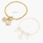 Pulso Flores Tréboles Blancas Chapa de Oro 750