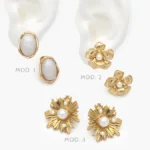 Aretes Flor Perla Acero Inoxidable 311