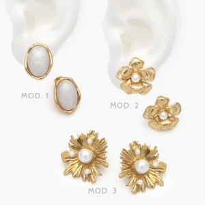 Aretes Flor Perla Acero Inoxidable 311