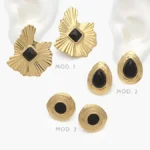 Aretes Acrílico Negro Acero Inoxidable 318