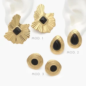 Aretes Acrílico Negro Acero Inoxidable 318