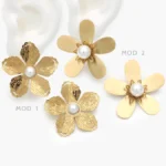 Aretes Flor Perla Acero Inoxidable 329