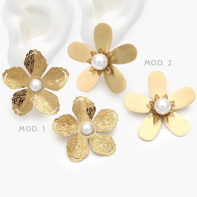 AA10329 Aretes Flor Perla Acero Inoxidable 329 - Image 1