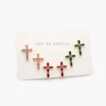 Set Aretes Cruz Chapa de Oro 0143