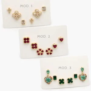 Set Aretes Flores Chapa de Oro 0144