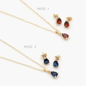 Juego Zirconia Gota Chapa de Oro 112