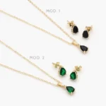 Juego Zirconia Gota Chapa de Oro 113