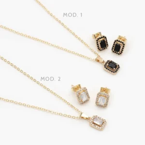 Juego Zirconia Rectangular Chapa de Oro 114