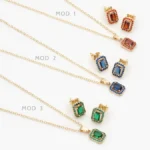 Juego Zirconia Rectángular Chapa de Oro 115