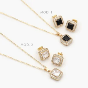 Juego Zirconia Cuadrada Chapa de Oro 116