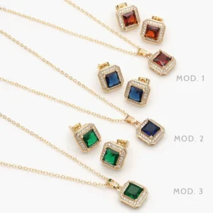 Juego Zirconia Cuadrada Chapa de Oro 117