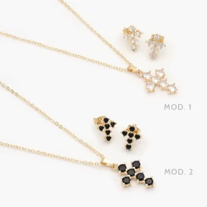 Juego Cruz Zirconia Chapa de Oro 121