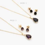 Juego Zirconia Gota Chapa de Oro 128