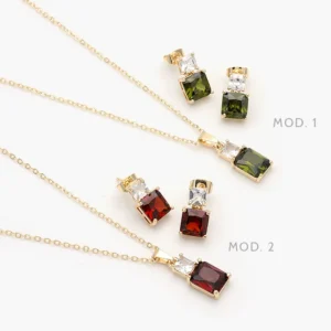 Juego Zirconia Rectangular Chapa de Oro 131