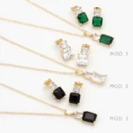 Juego Zirconia Cuadrada Chapa de Oro 132