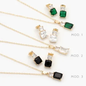 Juego Zirconia Cuadrada Chapa de Oro 132