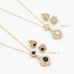 Juego Zirconia Rombo Chapa de Oro 133