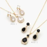 Juego Zirconia Gota Chapa de Oro 135