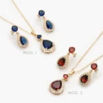 Juego Zirconia Gota Chapa de Oro 136