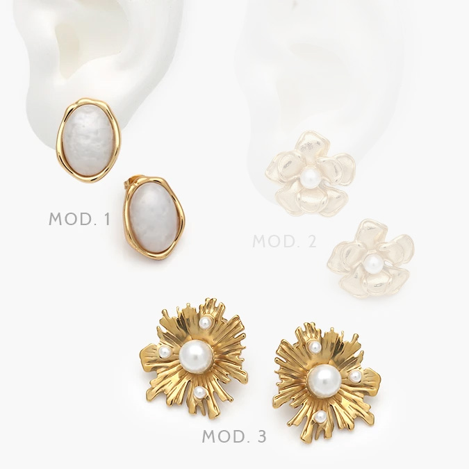 aa10311 Aretes Flor Perla Acero Inoxidable 311 - Image 1