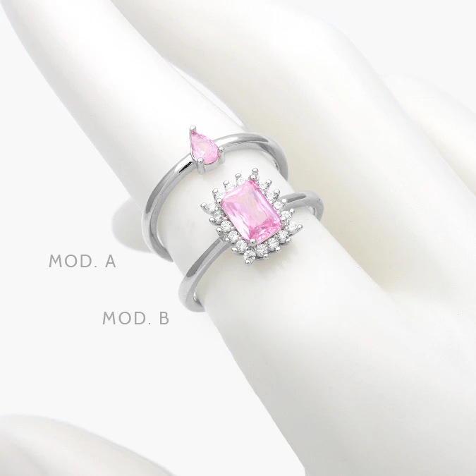 AB0663 Anillo Zirconia Rosa Acero Inoxidable 663 - Image 1