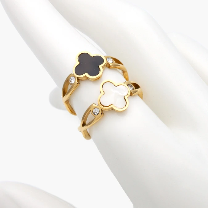 AB0678 Anillo Flores Trébol Acero Inoxidable 678 - Image 1