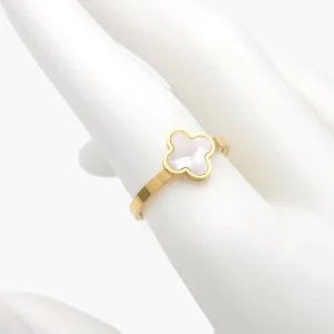 Anillo Flor Trébol Madre Perla Acero Inoxidable 679