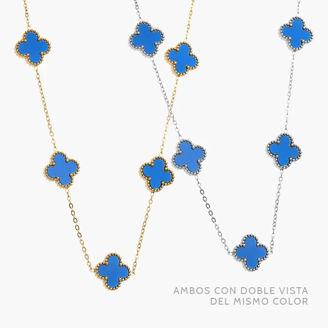 AD0614 Collar Flores Trébol Azul 13 mm. Acero Inoxidable 0614 - Image 1