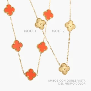 Collar Largo Flores Trébol Acero Inoxidable 623