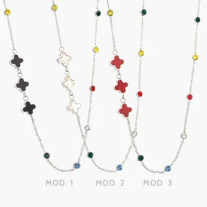 Collar Flores Trébol Acero Inoxidable 624