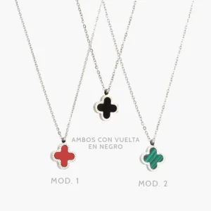 Collar Flores Trébol 13 mm. Acero Inoxidable 626