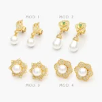 Broqueles Flores Perla Chapa de Oro 425