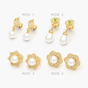 Broqueles Flores Perla Chapa de Oro 425