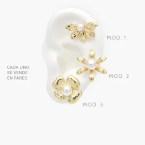 Broqueles Flores Perla Chapa de Oro 445
