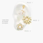Broqueles Flores Perla Chapa de Oro 446