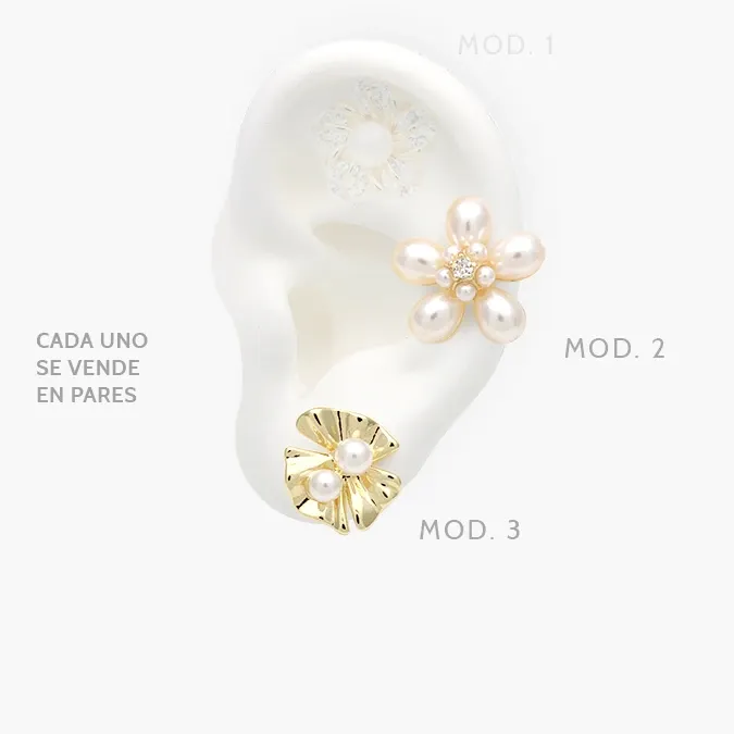 CA50447 Broqueles Flores Perla Zirconia Blanca Chapa de Oro 447 - Image 1