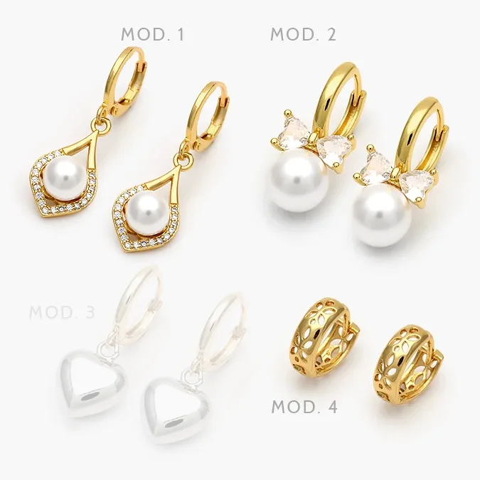 Grupo58 Hoops Perlas Colgantes Moño Zirconias Blancas Chapa de Oro 58 - Image 1