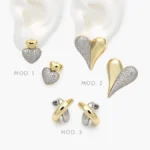 Aretes Corazones Bicolor Chapa de Oro 702
