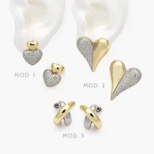Aretes Corazones Bicolor Chapa de Oro 702