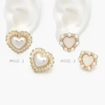Aretes Corazones Perla Chapa de Oro 703