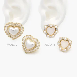 Aretes Corazones Perla Chapa de Oro 703